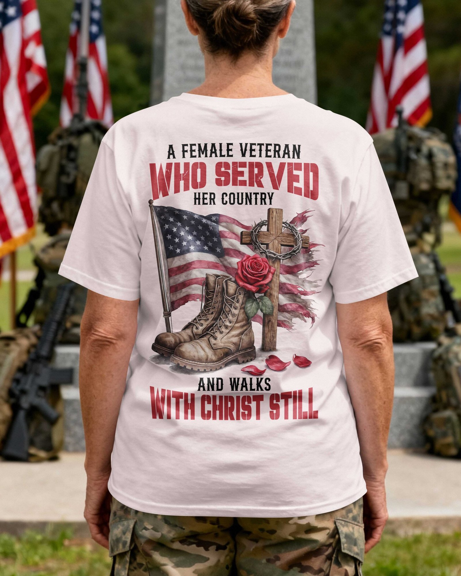 A Female Veteran Who Served Her Country T-Shirt - Image 6